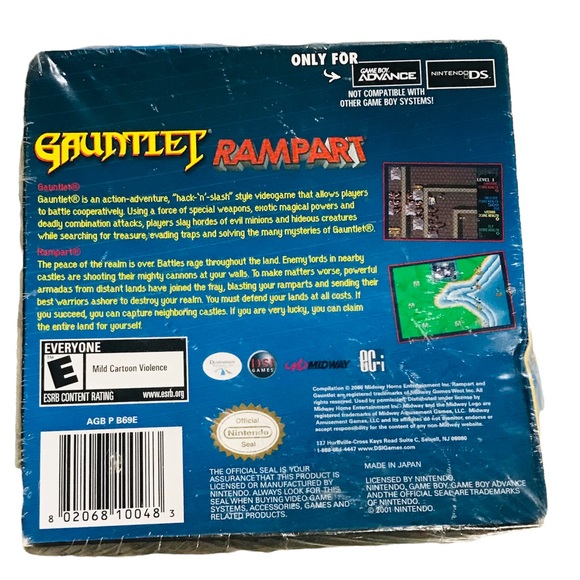 gba_gauntlet_and_rampart_p_n8p  Nintendo GameBoy Advance Game Gauntiet & Rampart Video Game